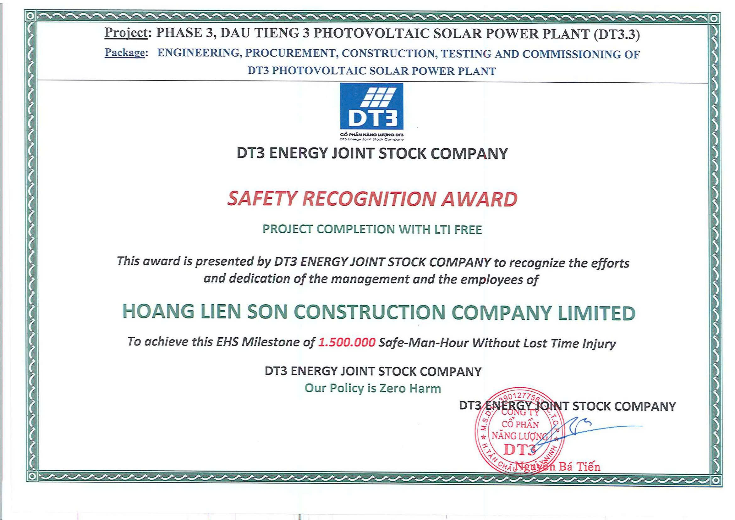 Giải thưởng An toàn và Hiệu suất DT3